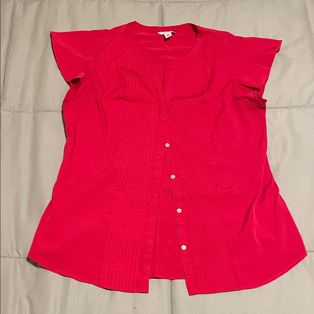 Calvin Klein Red Button Up Shirt Sleeve Blouse